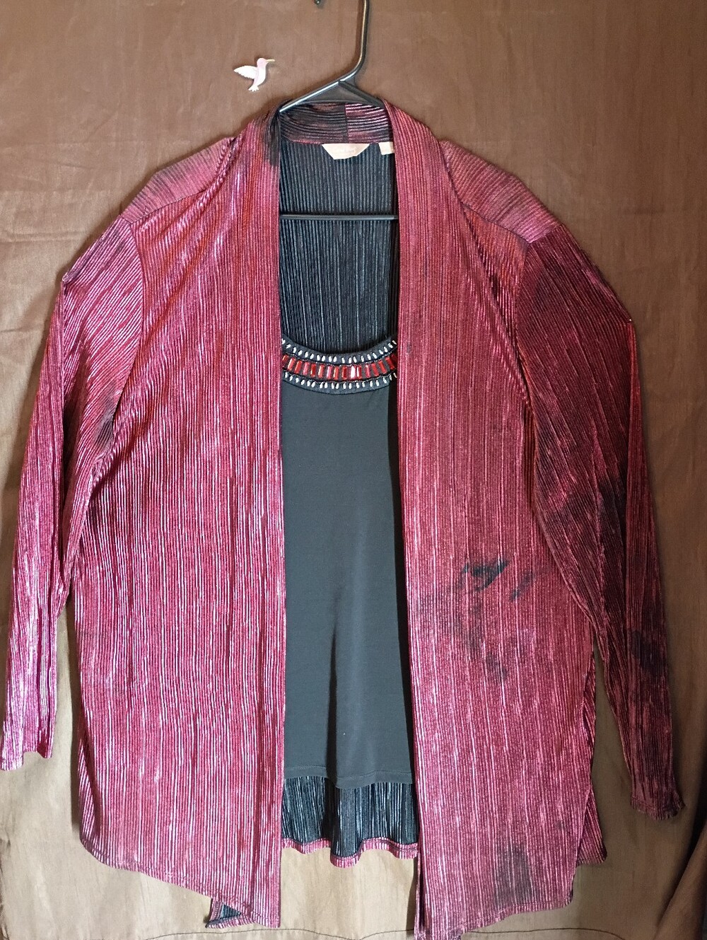 Coral Bay Metallic Pleated Open-Front Cardigan in Rose